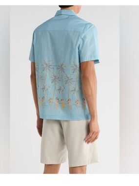 Travis Mathew Windy Bay Short Sleeve Button Up Shirt blue Hawaiian medium  NWT